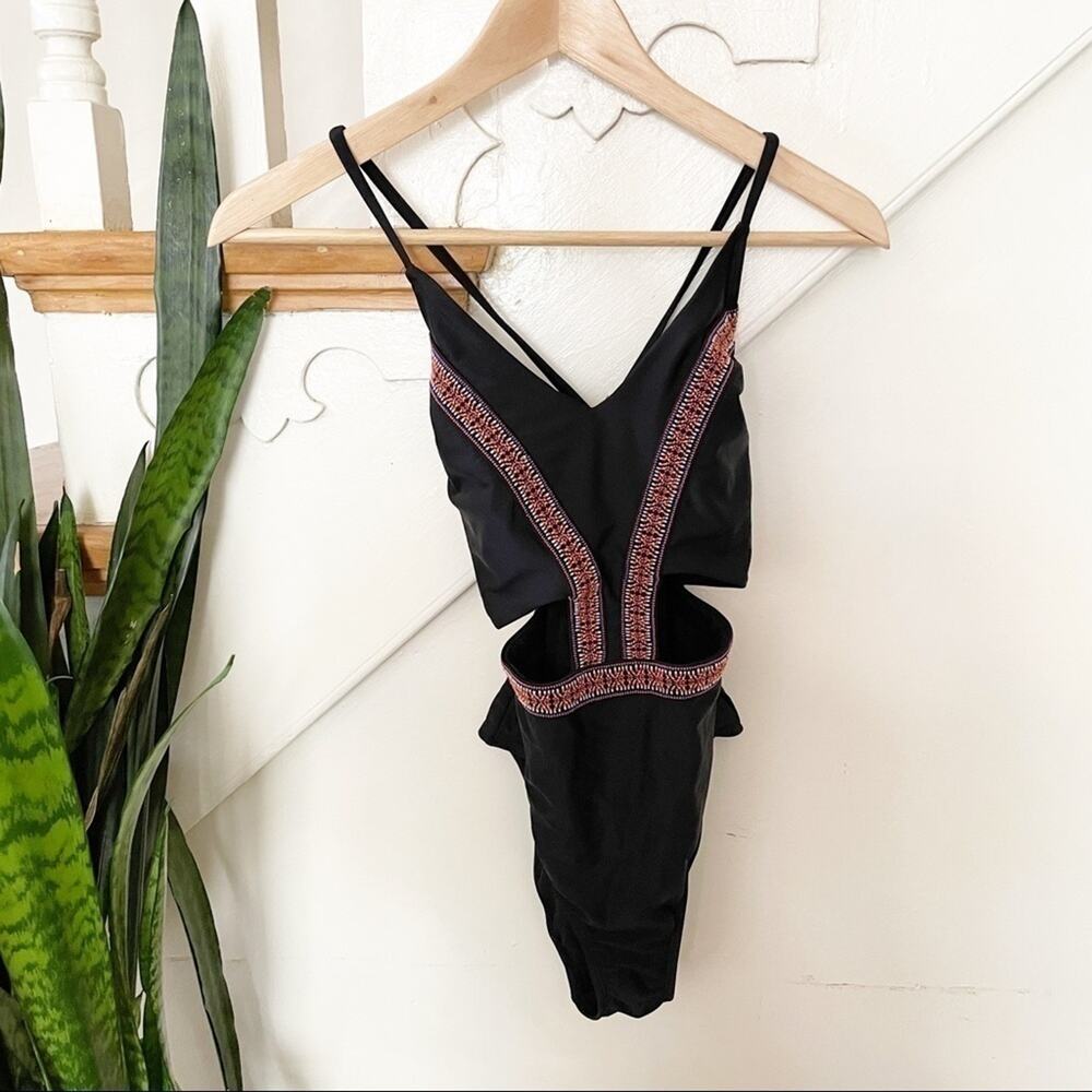 Xhilaration Black Embroidered Cutout Swimsuit